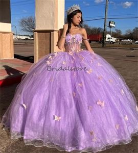 Luxe Lilas 15 Robes De Quinceanera Avec Papillon 2024 Robes De 15 Anos Mascarade xv Robe Lavande Seize Perlée Anniversaire robes de xv Para ballkleider