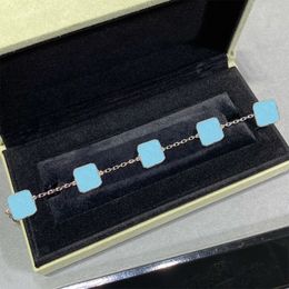 Braccialetto di lusso in edizione limitata da donna in ceramica blu con ciondolo a forma di trifoglio, quadrato con diamanti, semplice gioiello per feste con glitter di alta qualità con confezione regalo