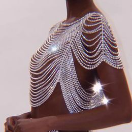 Lingerie de luxe Bling strass corps chaîne soutien-gorge harnais sexy bikini sous-vêtements poitrine épaule chaîne cristal vêtements bijoux 240223