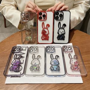 Luxe vloeibare drijfzandige konijnen telefoonhoesjes voor iPhone 14 13 12 11 Pro Max plus Lens Protector Glitter Case Shockproof Clear Cover