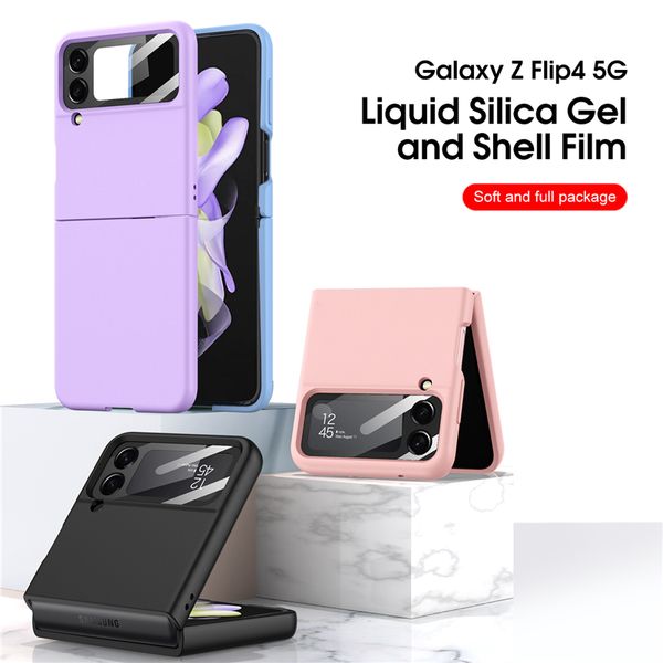 Coque de téléphone Vogue en gel de silicone liquide de luxe pour Samsung Galaxy Folding Z Flip4 5G Durable Slim Full Protective Soft Bumper Solid Color Membrane Fold Shell Anti-fall