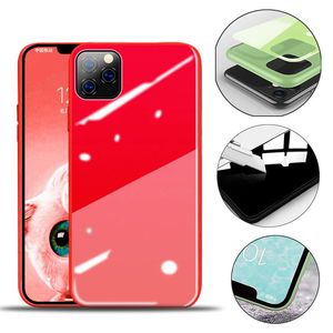 Étuis de téléphone de luxe en silicone liquide pour Apple, couverture arrière en verre trempé, protecteur de mode pour iPhone 11 pro Max X 6s 7 8