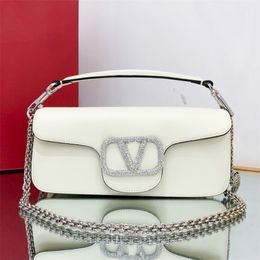 Luxe loco vlogo borduurwerk diamant koppelingzak voor vrouw schouder staguette handtas lederen ketting designer zakken bakken dame canvas crossbody cosmetische tassen portemonnee portemonnee