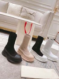 Botas largas de lujo para mujer, botas tipo calcetín, botas Martin elásticas de diseñador, bizcocho, suela gruesa, calcetines delgados de punto versátiles