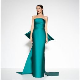 Robe de soirée longue de luxe pour femmes, tenue de soirée élégante en Satin vert chasseur, magnifique robe de princesse hôte sans bretelles, 2023