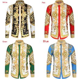 Luxe à manches longues hommes Royal Paisley imprimer chemise casual tendances de la mode fête discothèque porter smoking robe chemises mâle haut blouse 240223