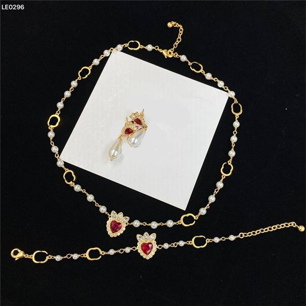 Collier de luxe en perles et diamants, boucles d'oreilles en rubis et strass, chaîne en métal, pendentif, Bracelet en cristal, cadeau d'anniversaire, 355U