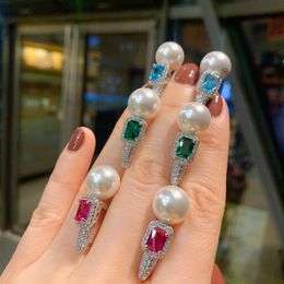 Luxe mooie diamant zirkon parel oorbellen voor vrouw meisjes super glinsterende ins mode designer sieraden