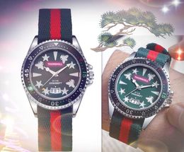 Amantes del lujo abeja estrella grandes relojes de cuarzo hombres y mujeres parejas anillo de diamantes cinturón de cuero de nylon azul rojo pulsera de oro de moda reloj de mujer regalos montre de luxe