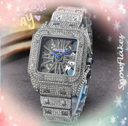 Luxury Lovers Big Quartz Watchs Men Sky Full Diamonds Ring Président Clock Clock Gold Bracelet Square Face Sstainless Steel All the Crime Scanning Tick Watch