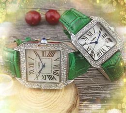 Luxury Lovers Femmes Men Square Roman Watch Bracelet Quartz Mouvement Courte de cuir Populaire Diamants Diamants Ring Tank Series Simple Fashion Couples Style Watches Gift