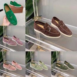 Chaussures LP de luxe Pianas Slippers Shoes Chaussures Cachemire Sandales Chaussures Classic Boucle Round Talons Flats Talon Loisk