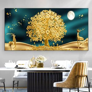 Luxury Lucky Gold Coin Leaf Tree Toivas Printings Wall Art Plants Pénérations à cerf Affiche d'arbre doré Picture de salon décoration de salon