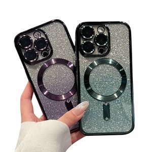 Étuis Apple magnétiques de luxe pour iPhone 15 Pro Max Ultra 14 Plus 13 12 Glitter Silicone TPU Soft Case Caméra Housse de protection Antichoc Coque de téléphone portable Couvertures arrière