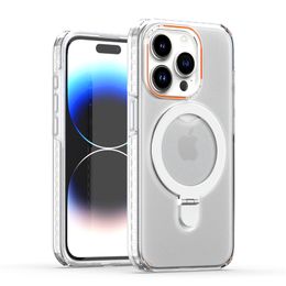 Coque de téléphone transparente Vogue avec support magnétique de luxe pour iPhone 15 Plus 14 Pro Max, durable, fine, protection complète, pare-chocs souple, béquille transparente, coque arrière antichoc