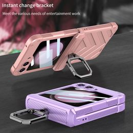 Luxe magnetisch scharnier Armor Vogue telefoonhoesje voor Samsung Galaxy Z opvouwbare Flip5 5G volledig beschermend hybride robuust membraan standaard opvouwbare schaal met ringhouder