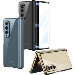Coque de téléphone Vogue transparente avec charnière magnétique de luxe pour Samsung Galaxy Folding Z Fold4 5G durable, protection complète, placage de pare-chocs souple, coque à membrane transparente, anti-chute