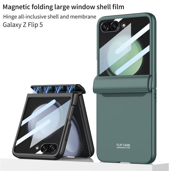 Membrana de bisagra magnética de lujo Case de teléfono Vogue para Samsung Galaxy Z plegable Flip5 5G Servido Full Soft Bumper Soft Película Temperada Folcha sólida Folla