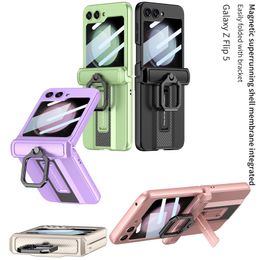 Coque de téléphone Vogue à charnière magnétique de luxe pour Samsung Galaxy Z, pliable, Flip5 5G, support invisible, protection complète, membrane en fibre de carbone, coque pliable avec anneau de support