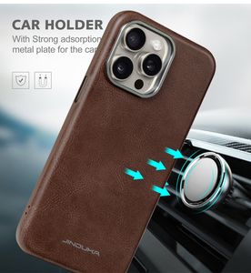 Luxe magnetisch lederen Vogue -telefoonhoesje voor iPhone 15 14 13 12 Pro Max Samsung Galaxy S24 S23 Ultra S23fe Retro Business Car Mount Shell ondersteunend draadloos opladen