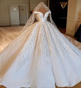 Robe de mariée de luxe à perles majeures, épaules dénudées, paillettes ramifiées, robes de mariée