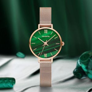 Luxe Malachiet Wijzerplaat Horloge Vrouwen Rose Goud Water Boor Klok Sieraden Dames Vrouwelijke Uur Casual Quartz Horloges Gift