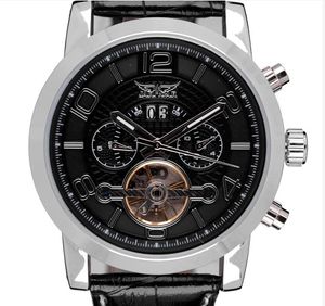 Reloj Tourbillon mecánico automático de lujo para hombre, reloj clásico con fecha y día, relojes militares deportivos de cuero negro para hombre