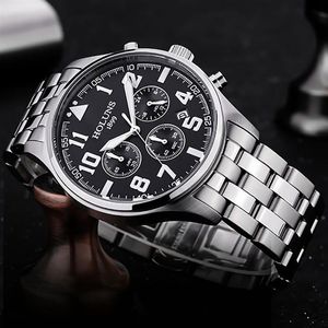 luxe man horloge zwarte roestvrijstalen band Fashion Business Quartz Horloge Mannen Sport Volledig Stalen Waterdichte Horloges voor men199P