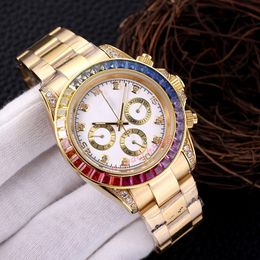 Montre de luxe pour homme, montre de marque célèbre, montre de créateur, 41MM, montre-bracelet de mode, Bling glacé, lunette en diamant coloré, bracelet en acier inoxydable, horloge cadeaux naviforce reloj -L
