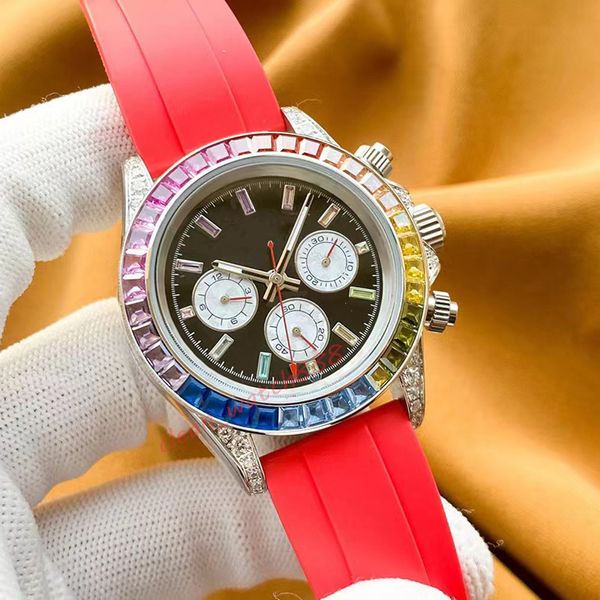 Reloj de lujo para hombre Reloj de marca famosa Reloj de diseñador Reloj de pulsera de moda de 41 mm Bling Iced Out Bisel de diamantes de colores Correa de acero inoxidable Reloj Regalos naviforce reloj -R