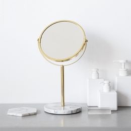 Luxe marmeren basis Rose Gold Mirror Makeup Vanity Home Decor Cosmetic Ladies Office Dormitory Desktop Round Y200114