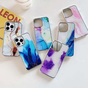 Étuis chromés en marbre de luxe pour iPhone 15 Pro Max 15 Plus IPhone15 Bling placage pierre de roche dur PC plastique souple TPU métallique téléphone intelligent couverture arrière peau