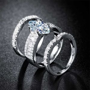 Luxe Marquise 925 bague de mariage en argent Sterling ensemble Afrique mariée pour femmes dame anniversaire cadeau bijoux en gros R5388 211217