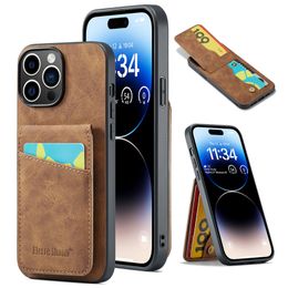 Luxe mat lederen Vogue telefoonhoes voor iPhone 15 Plus 14 13 12 Pro Max Samsung Galaxy S23 Ultra S22 S23FE Slank meerdere kaartsleuven Verticale portemonnee beugel achterkant