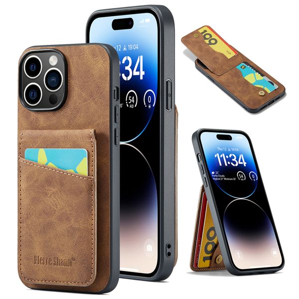 Funda de teléfono Vogue de cuero mate de lujo para iPhone 15 Plus 14 13 12 Pro Max Samsung Galaxy S23 Ultra S22 S23FE Slim Múltiples ranuras para tarjetas Soporte de billetera vertical Contraportada