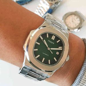 Luxe mechanisch roestvrijstalen riem horloge 40 mm vierkante geborstelde kast automatische datum groene wijzerplaat klassiek
