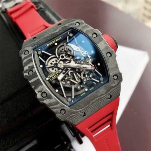 Luxe mechanische horloges Richar Mills Rm35-02 Zwitsers automatisch uurwerk Full Carbon Fiber Shell Sapphire Mirror Geïmporteerde rubberen horloge8RAX