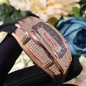 Luxe Mechanica Horloges Horloge Wijnvat horloge r rm007 serie 2824 automatische mechanische volledige rose diamant zwarte tape vrouwen