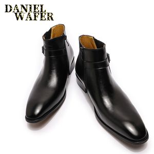 Luxe mannen enkel laarzen lederen schoenen zwart blauw hoogwaardige ritsgespliem Chelsea boot office trouwjurk laarzen voor mannen