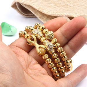 Pulsera para hombre, diseños mixtos, pantera, garra de dragón, león, pulsera trenzada de calavera, joyería de cuentas reticuladas de acero inoxidable