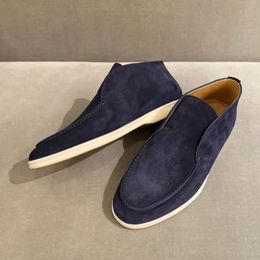 Luxe heren casual schoenen lp schoen open wandelingen zomerwandeling dekschoenen Suede loafer stad luie loafers dames blauwe suède sneaker half uitgesneden hoge piana laars met doos