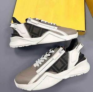 Hommes de luxe Flow Low Top Sneakers Chaussures Hommes Fermeture à glissière Semelle en caoutchouc Mesh Runner léger Sports Tech Tissus Entraîneur quotidien EU38-46 avec boîte