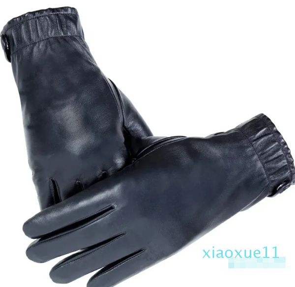 Gants de luxe bouton poignet solide en cuir authentique gants de conduite hivernale mâle