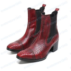 Bottines à talons hauts pour hommes de luxe, bottes imprimées en crocodile rouge, bottes habillées en cuir véritable