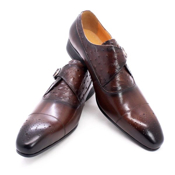 Luxe hommes en cuir chaussures formelles classique autruche imprimé Brogue Cap orteil boucle réglable bureau fête robe de mariée chaussures noires