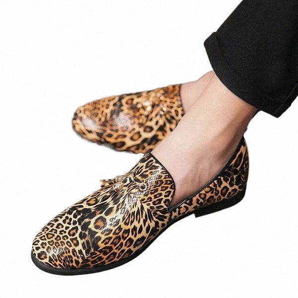 Chaussures de luxe en cuir pour hommes, mocassins léopard à franges, chaussures décontractées pour fête de mariage, grande taille 38-48, livraison directe F8or #