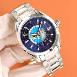 Luxe mannen Mechanische automatische Luminous Earth polshorwatch Geometrische wereld Time Map Watch Charm Fysieke observatorium Horloges Roestvrijstalen klok 40 mm