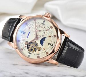 Luxe mannen maan stervorm wijzerplaat horloge automatisch mechanisch uurwerk casual klok lederen band waterdicht horloge verjaardagscadeaus montres de luxe