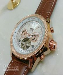 Luxe mannen Rose Gold Tourbillon kijken Witte gezicht roestvrijstalen mode Zwitsers merk Automatische mechanische horloges duiken goedkope heren sport 5767455