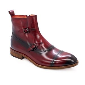 Botas de lujo con hebilla para hombre, piel de becerro auténtica, puntera, cremallera de marca, costuras hechas a mano, botas de moto de moda de alta calidad para hombre de talla grande 45 46